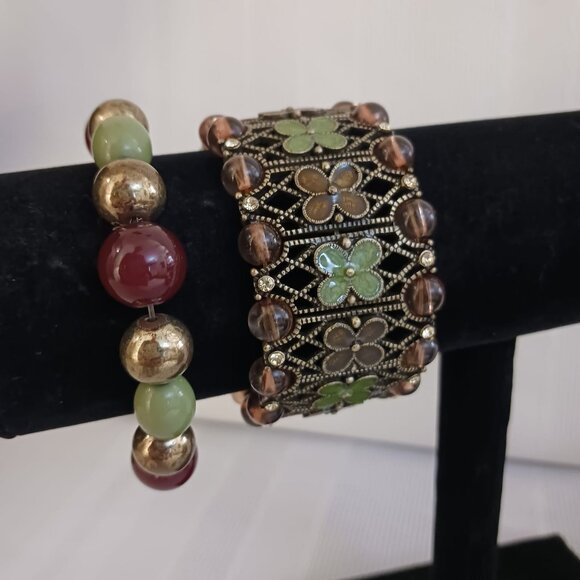 Brown & Green Stretch Bracelet Set - Picture 1 of 10